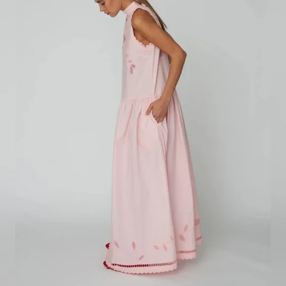 Anthropologie Stella Nova Embroidered Anglaise Maxi Cotton Dress - Picture 2 of 11